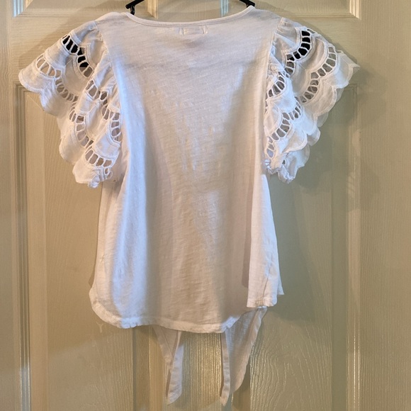 Tahari White Flutter Sleeve Asymmetrical Blouse - Picture 9 of 13
